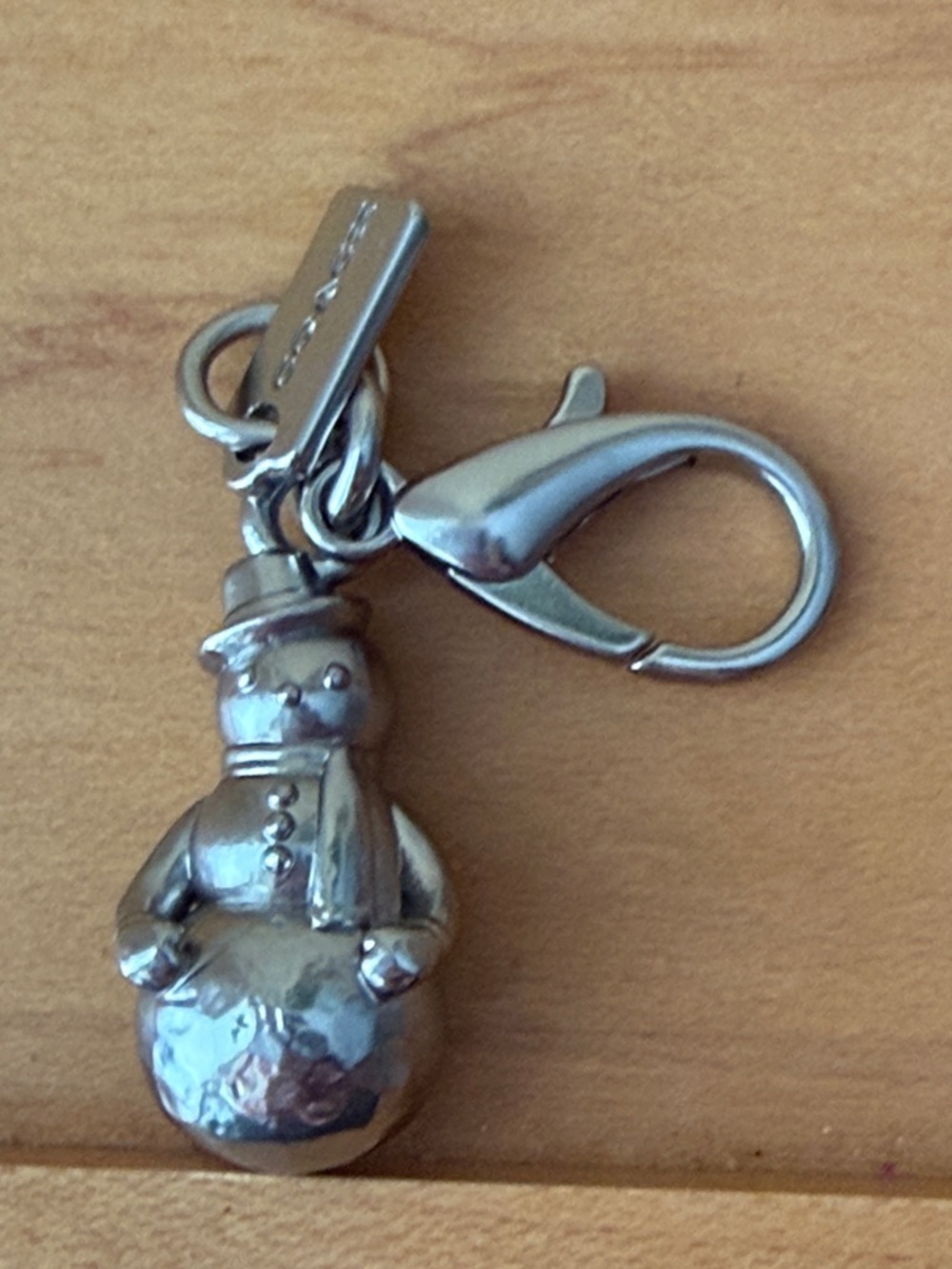 Coach Silver-Tone Snowman Charm Key Clip and miniature coach tag